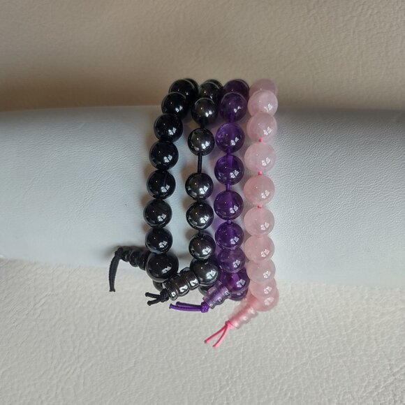 Vintage power bracelets with gemstones beads set - Picture 2 of 3